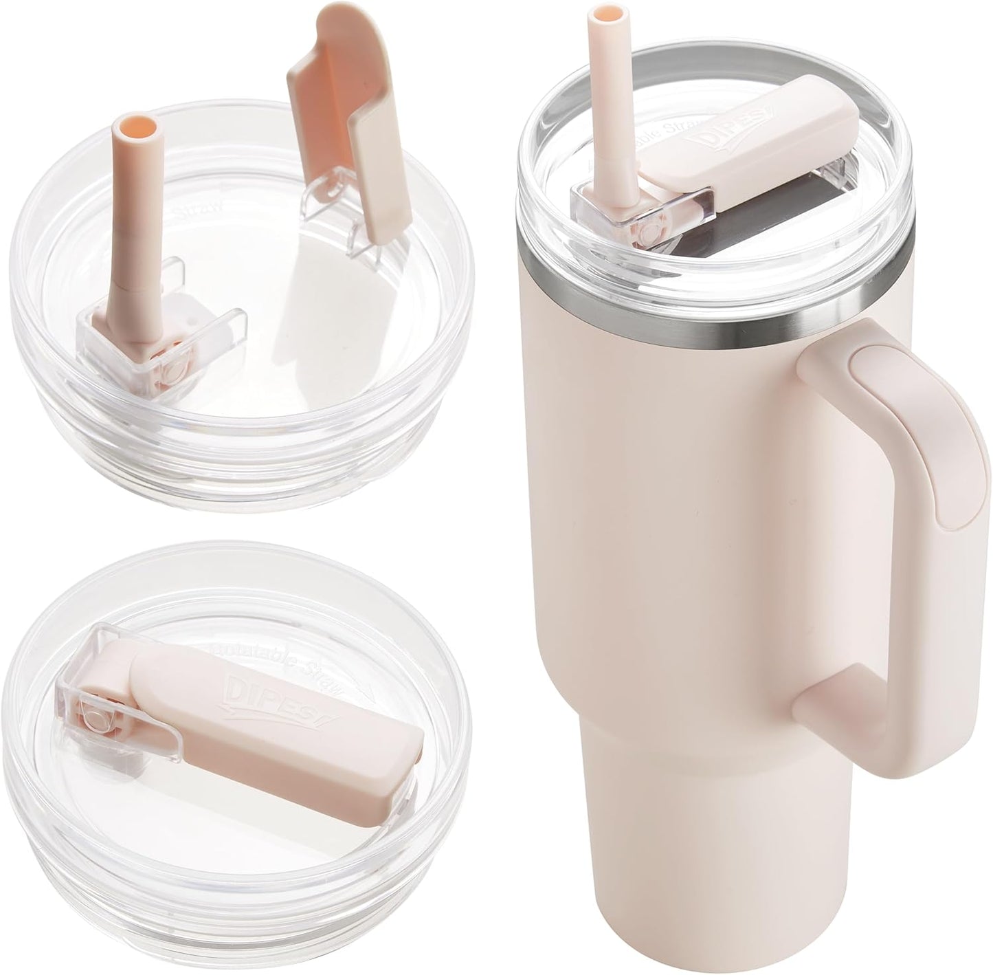 2Pack 40oz Tumbler Lid Replacement suit for Stanley Quencher cup, Flip Straw Spill Proof Leak Resistant Straw Cover, Dishwasher Safe Stanley Cup Accessories(2 Rose Quartz)