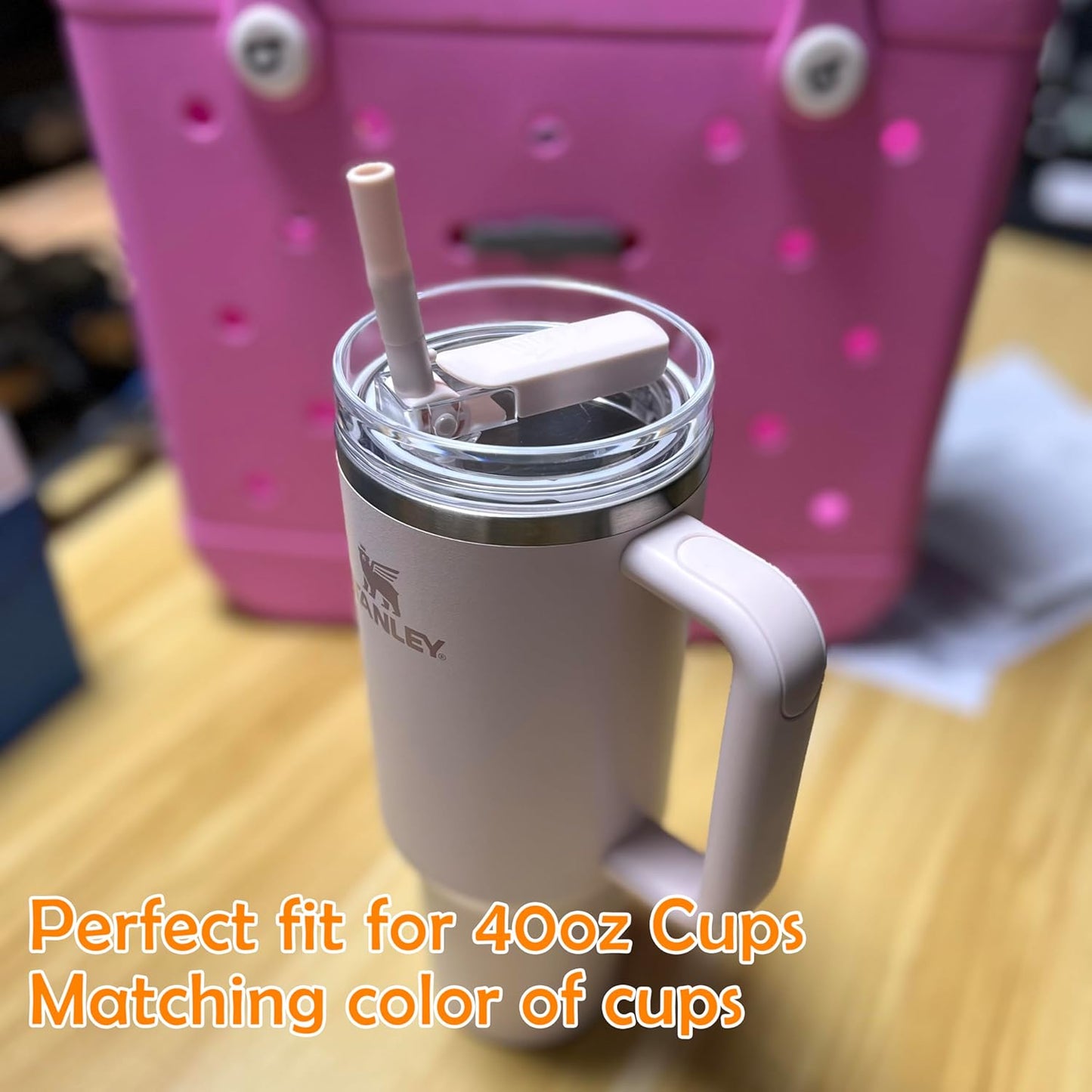 2Pack 40oz Tumbler Lid Replacement suit for Stanley Quencher cup, Flip Straw Spill Proof Leak Resistant Straw Cover, Dishwasher Safe Stanley Cup Accessories(2 Rose Quartz)