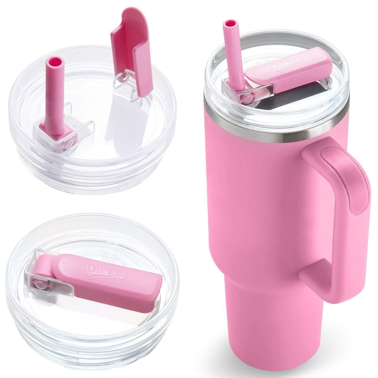 2Pack 40oz Tumbler Lid Replacement suit for Stanley Quencher cup, Flip Straw Spill Proof Leak Resistant Straw Cover, Dishwasher Safe Stanley Cup Accessories(2 Rose Quartz)