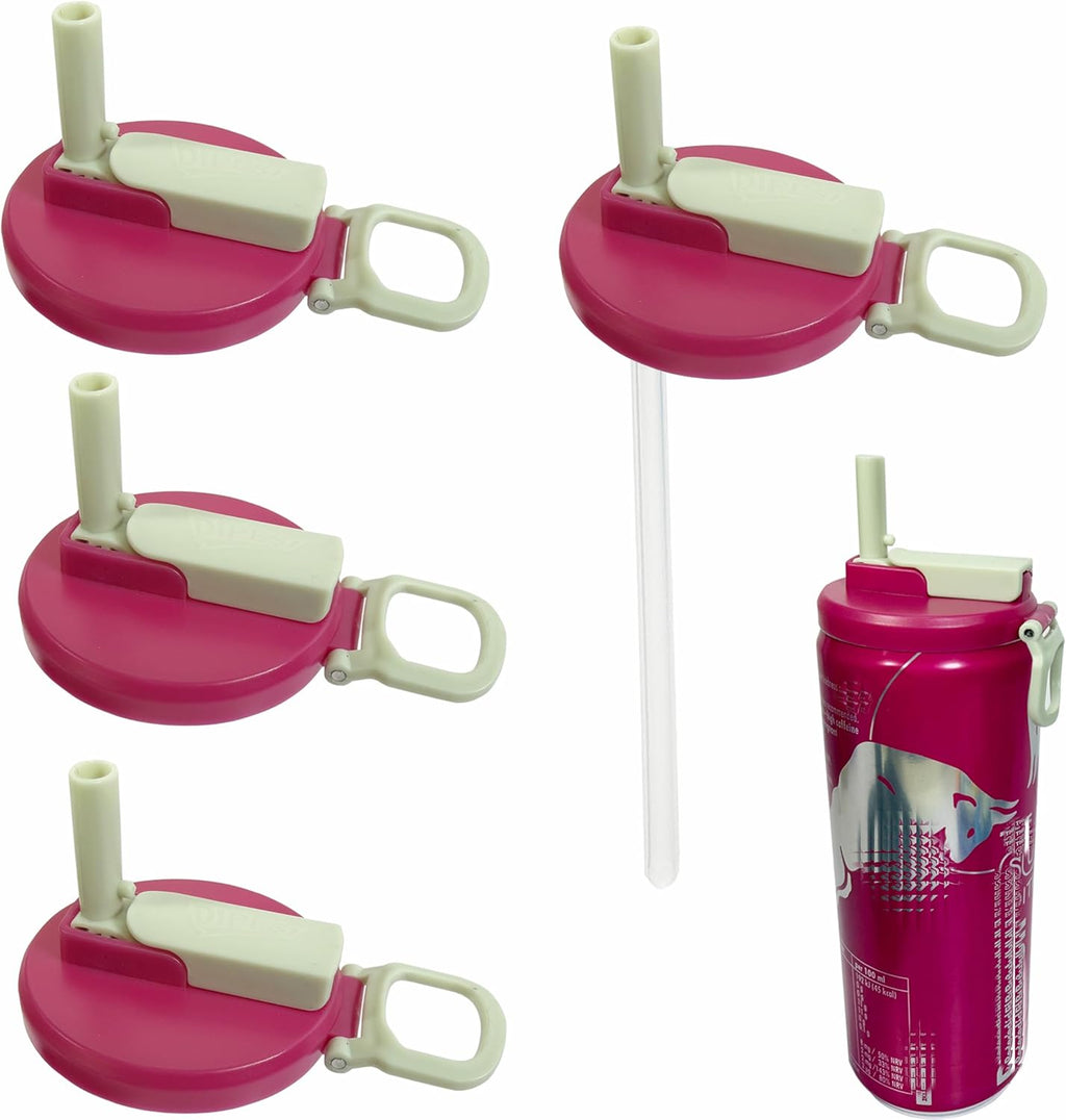 Soda Can Lids with Straws, 4 Pack BPA-Free Reusable Pop Can Lids – Energy Drink Color Inspired, Fits Standard 12oz/16oz Cans (RB-6)