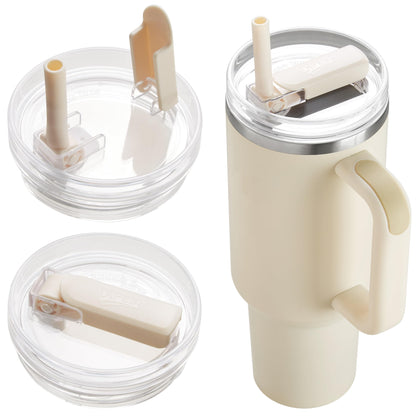 2Pack 40oz Tumbler Lid Replacement suit for Stanley Quencher cup, Flip Straw Spill Proof Leak Resistant Straw Cover, Dishwasher Safe Stanley Cup Accessories(2 Rose Quartz)