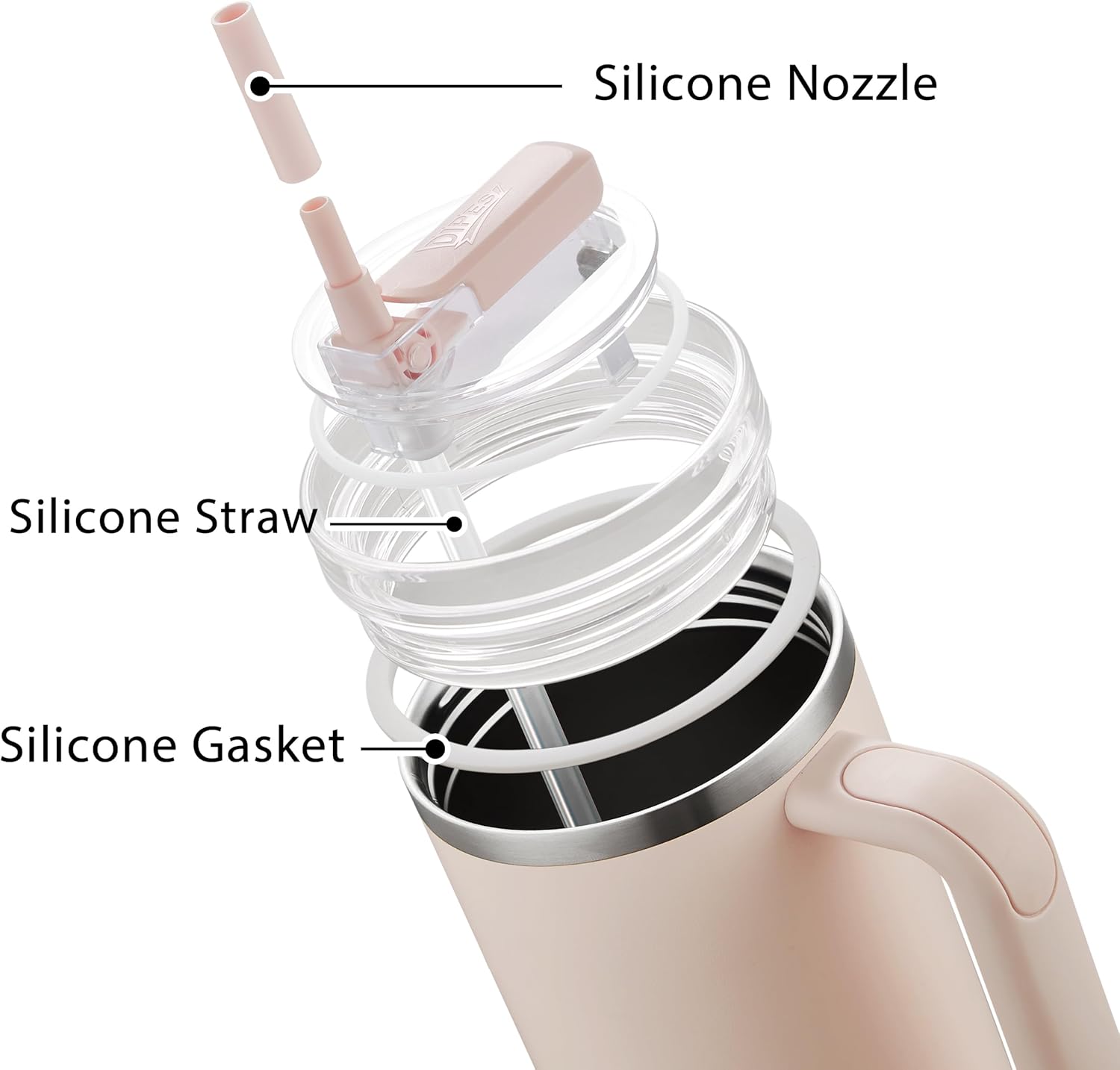 2Pack 40oz Tumbler Lid Replacement suit for Stanley Quencher cup, Flip Straw Spill Proof Leak Resistant Straw Cover, Dishwasher Safe Stanley Cup Accessories(2 Rose Quartz)