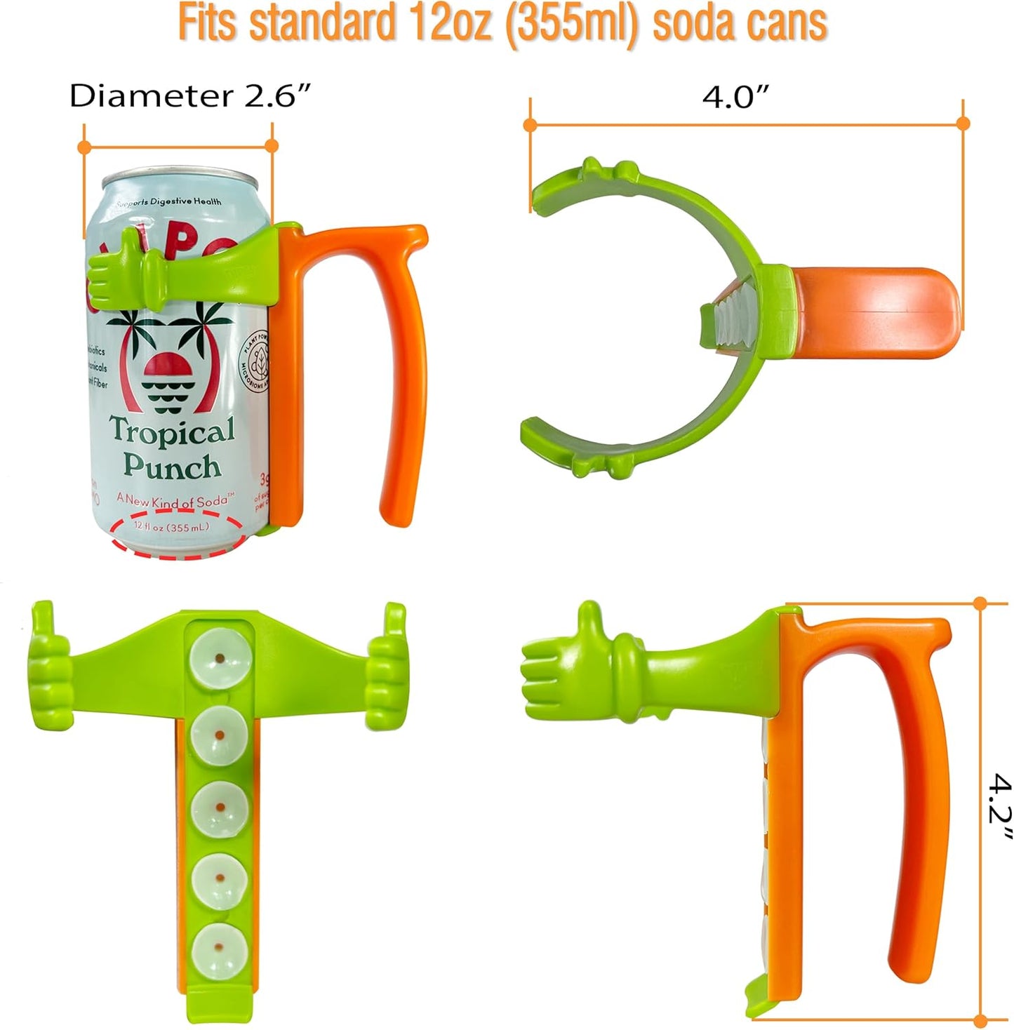 Soda Can Lids and Holders for 12oz Cans – 2 Can Covers with Straw + 2 Can Holder with Handle – For Soda, Beer, Pop – Easy to Hold, Leak-Free