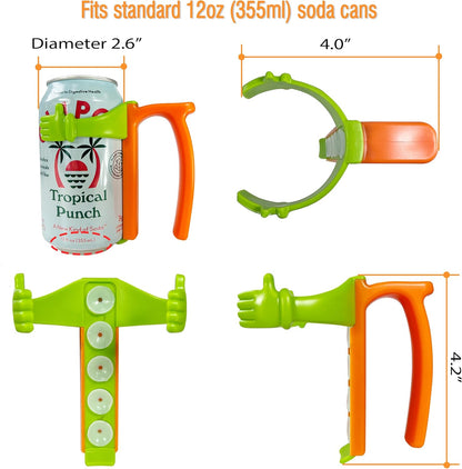 Soda Can Lids and Holders for 12oz Cans – 2 Can Covers with Straw + 2 Can Holder with Handle – For Soda, Beer, Pop – Easy to Hold, Leak-Free