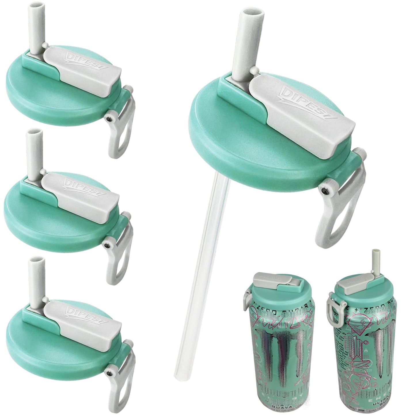 6 Pack Soda Can Lids with Straws,Inspired by Energy Drink Can Colors, Reusable BPA-Free Can Tops for Energy Drink, Soda, Juice, Beer – Fits Standard 12oz/16oz Cans（K01-P6）