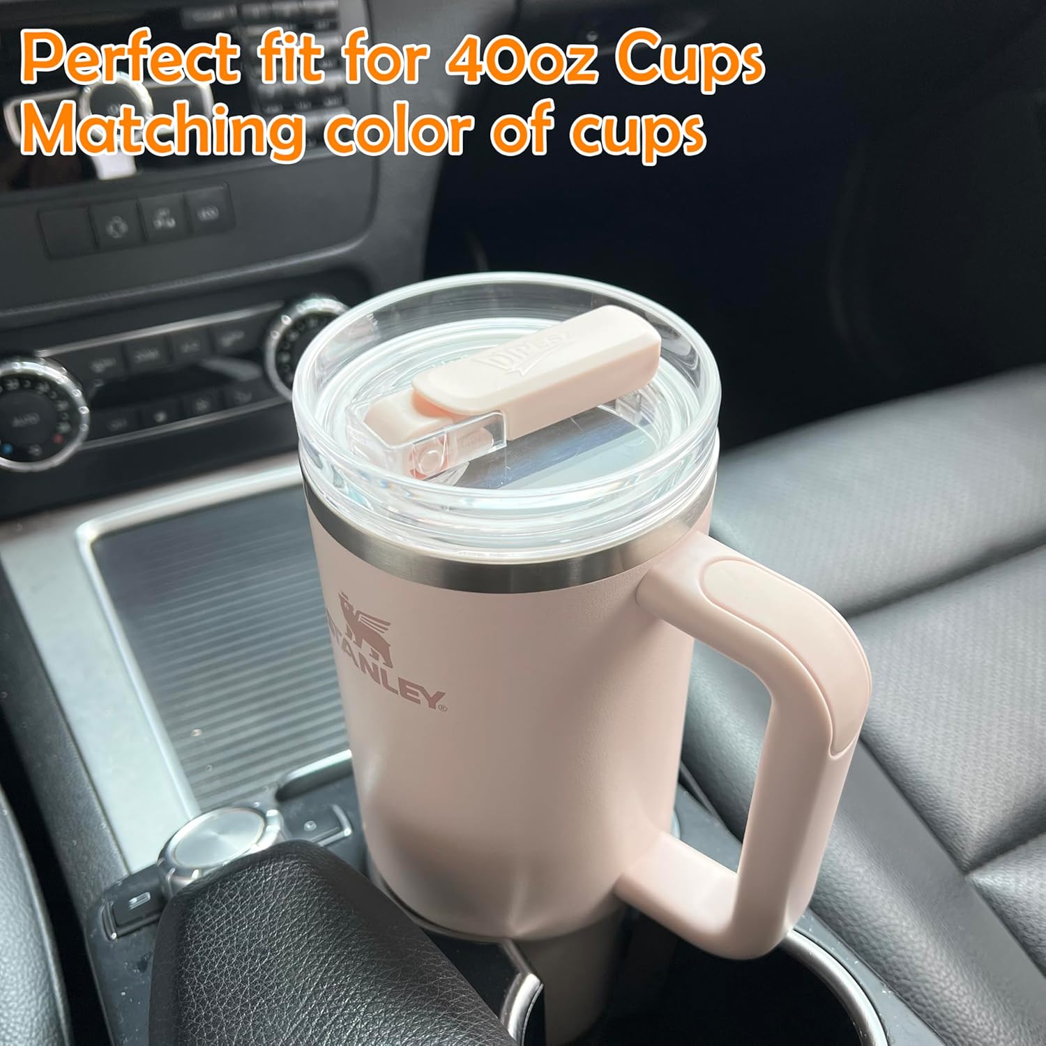 2Pack 40oz Tumbler Lid Replacement suit for Stanley Quencher cup, Flip Straw Spill Proof Leak Resistant Straw Cover, Dishwasher Safe Stanley Cup Accessories(2 Rose Quartz)