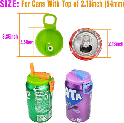Soda Can Lids and Holders for 12oz Cans – 2 Can Covers with Straw + 2 Can Holder with Handle – For Soda, Beer, Pop – Easy to Hold, Leak-Free