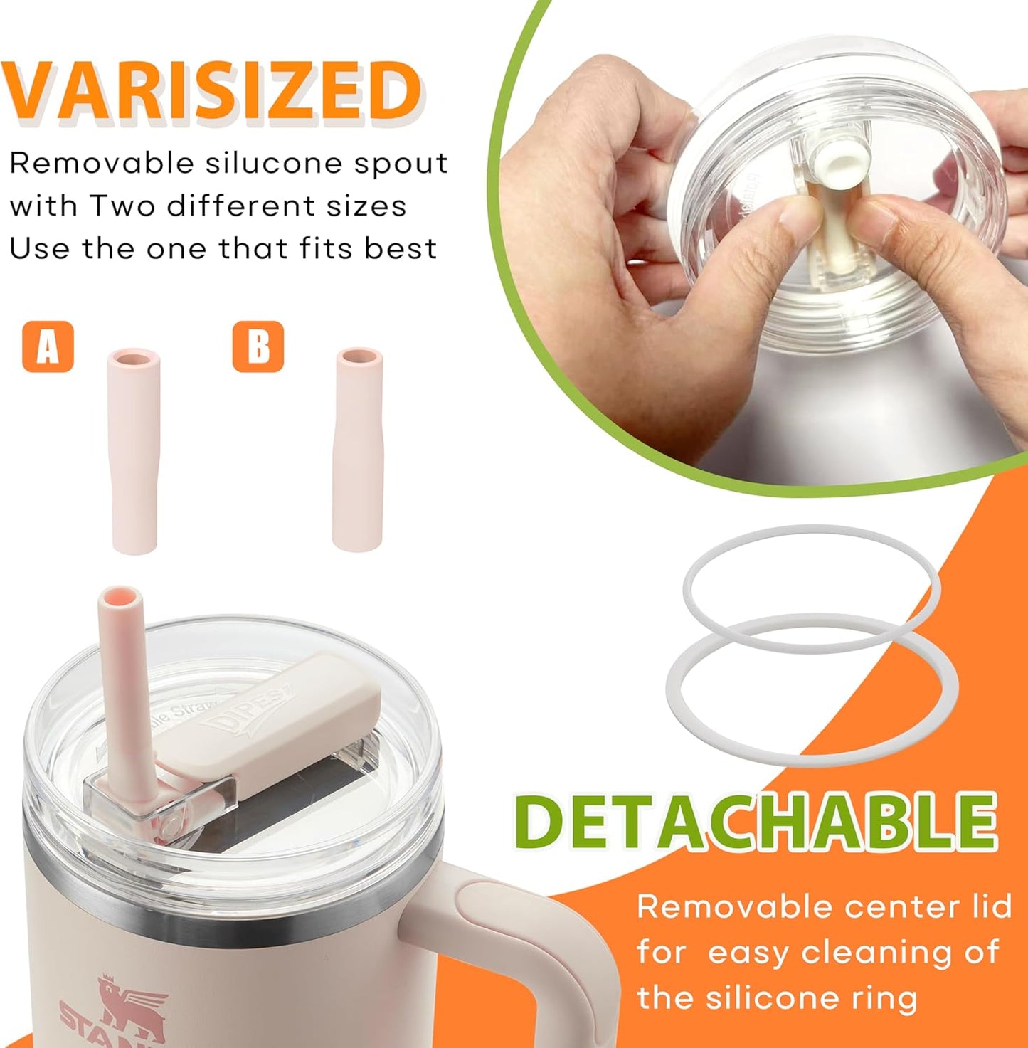 2Pack 40oz Tumbler Lid Replacement suit for Stanley Quencher cup, Flip Straw Spill Proof Leak Resistant Straw Cover, Dishwasher Safe Stanley Cup Accessories(2 Rose Quartz)