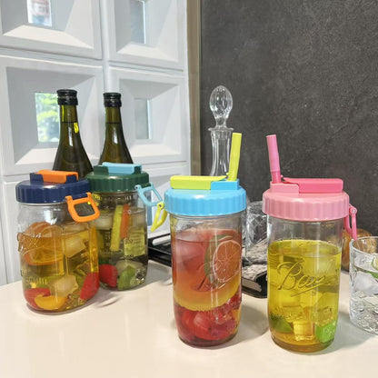 4 Pack Wide Mouth Mason Jar Lids with Hidden Straw, Leak-Proof Covers for Drinking or Storage, Fits Ball & Kerr Mason Jars (style-2)