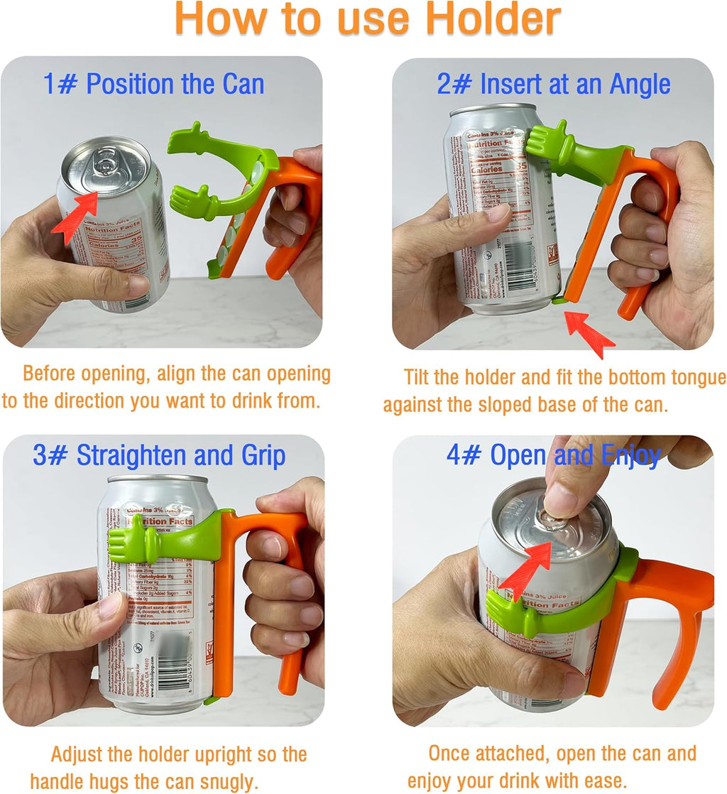 Soda Can Lids and Holders for 12oz Cans – 2 Can Covers with Straw + 2 Can Holder with Handle – For Soda, Beer, Pop – Easy to Hold, Leak-Free