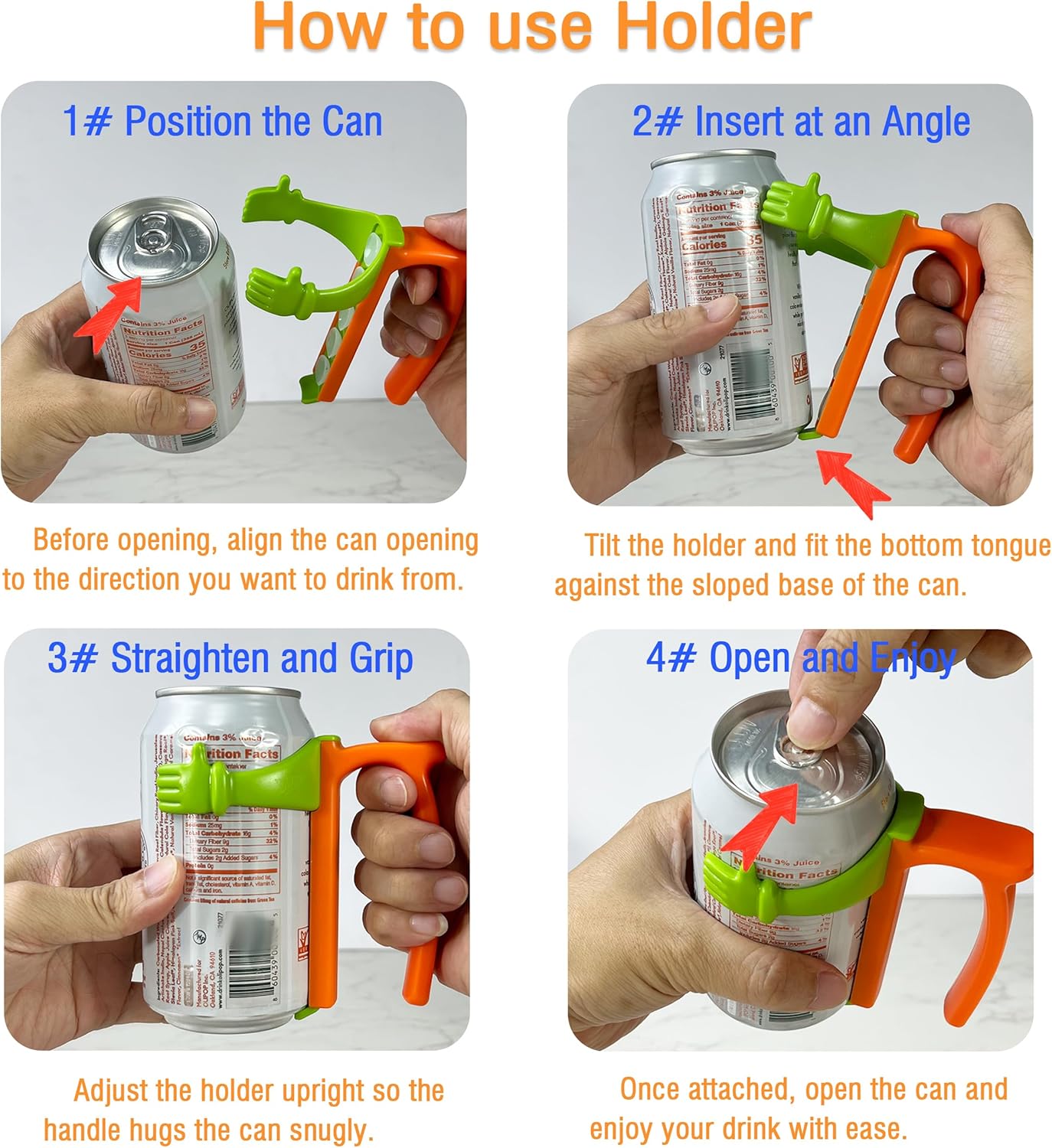 Soda Can Lids and Holders for 12oz Cans – 2 Can Covers with Straw + 2 Can Holder with Handle – For Soda, Beer, Pop – Easy to Hold, Leak-Free