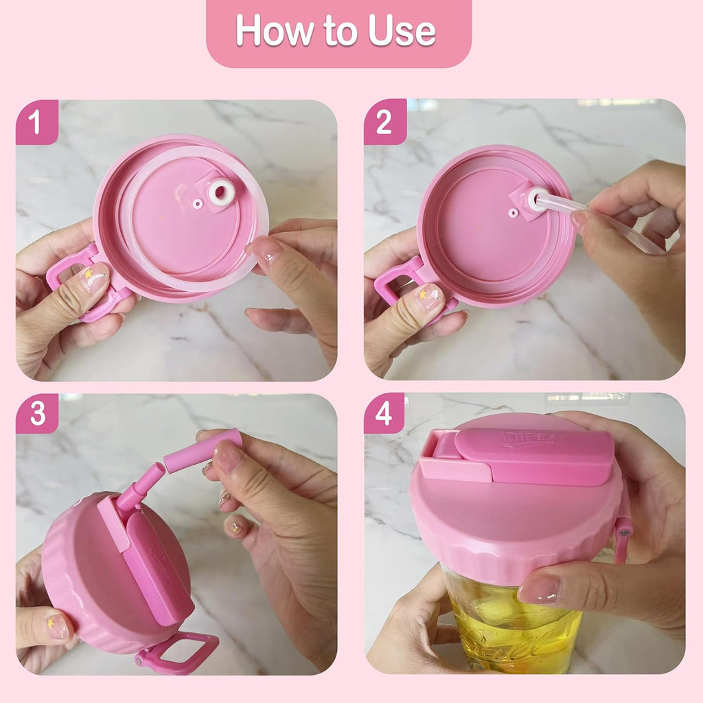 4 Pack Wide Mouth Mason Jar Lids with Hidden Straw, Leak-Proof Covers for Drinking or Storage, Fits Ball & Kerr Mason Jars (style-2)