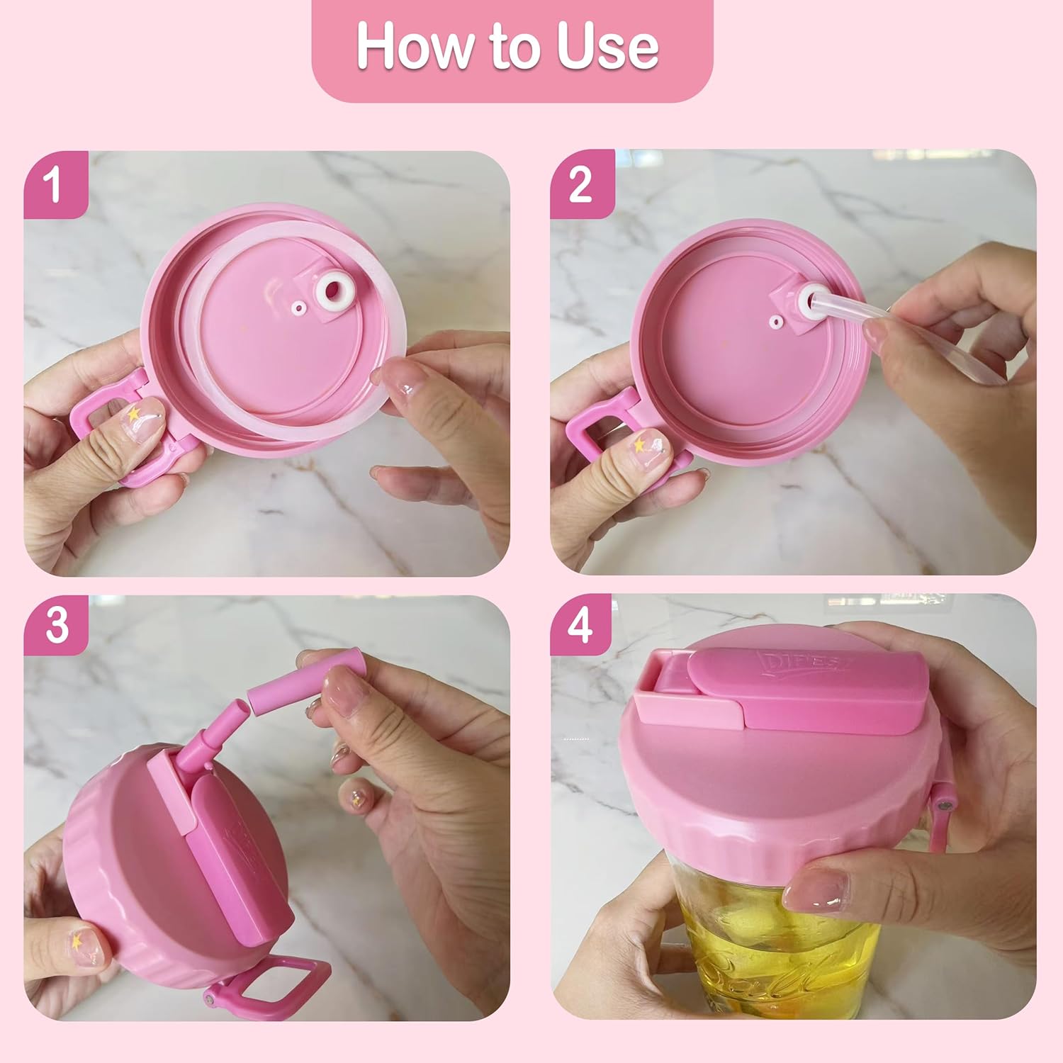 4 Pack Wide Mouth Mason Jar Lids with Hidden Straw, Leak-Proof Covers for Drinking or Storage, Fits Ball & Kerr Mason Jars (style-2)