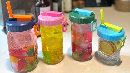 4 Pack Wide Mouth Mason Jar Lids with Hidden Straw, Leak-Proof Covers for Drinking or Storage, Fits Ball & Kerr Mason Jars (style-2)