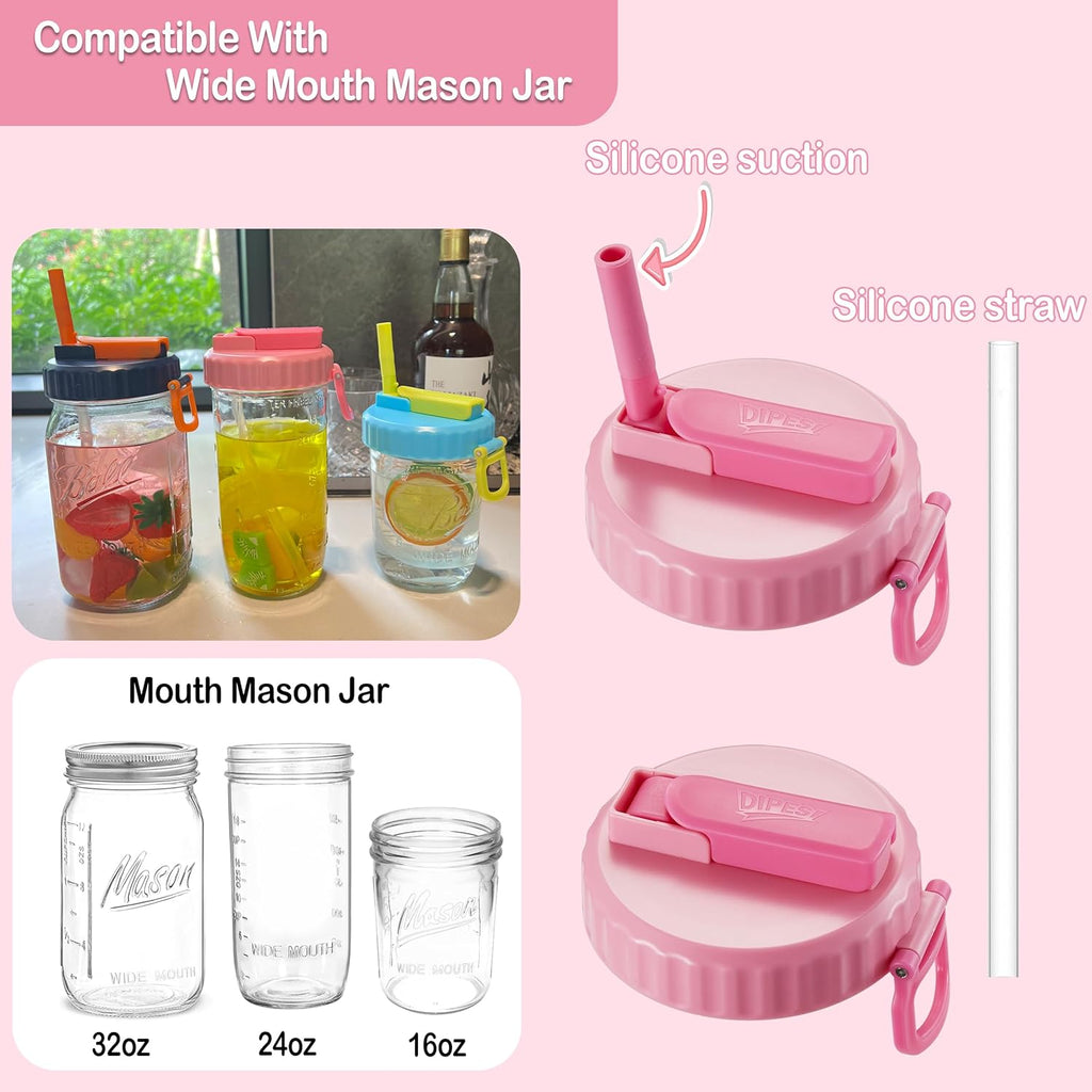 4 Pack Wide Mouth Mason Jar Lids with Hidden Straw, Leak-Proof Covers for Drinking or Storage, Fits Ball & Kerr Mason Jars (style-2)