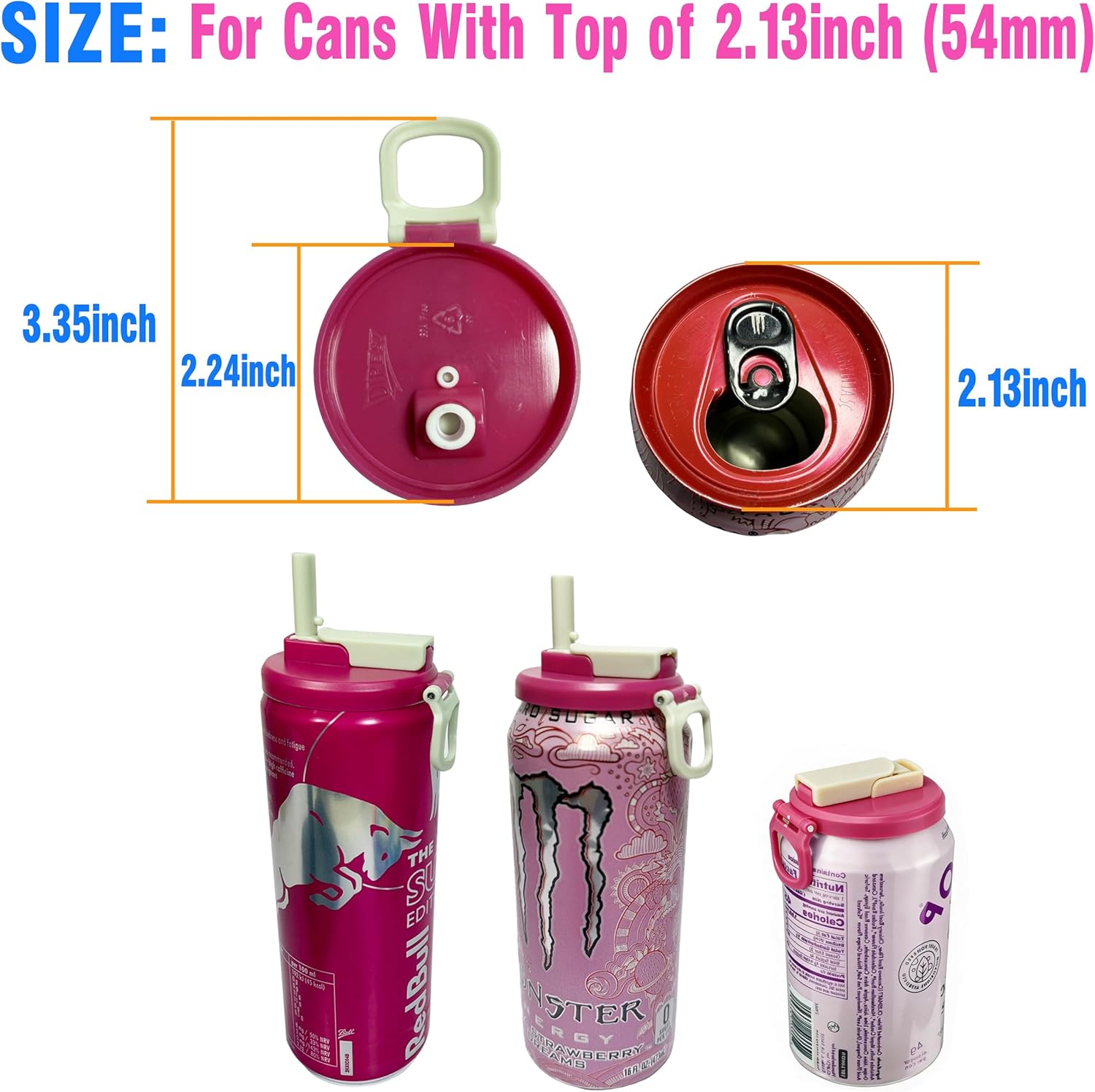 Soda Can Lids with Straws, 4 Pack BPA-Free Reusable Pop Can Lids – Energy Drink Color Inspired, Fits Standard 12oz/16oz Cans (RB-6)